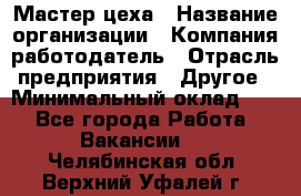 Мастер цеха › Название организации ­ Компания-работодатель › Отрасль предприятия ­ Другое › Минимальный оклад ­ 1 - Все города Работа » Вакансии   . Челябинская обл.,Верхний Уфалей г.